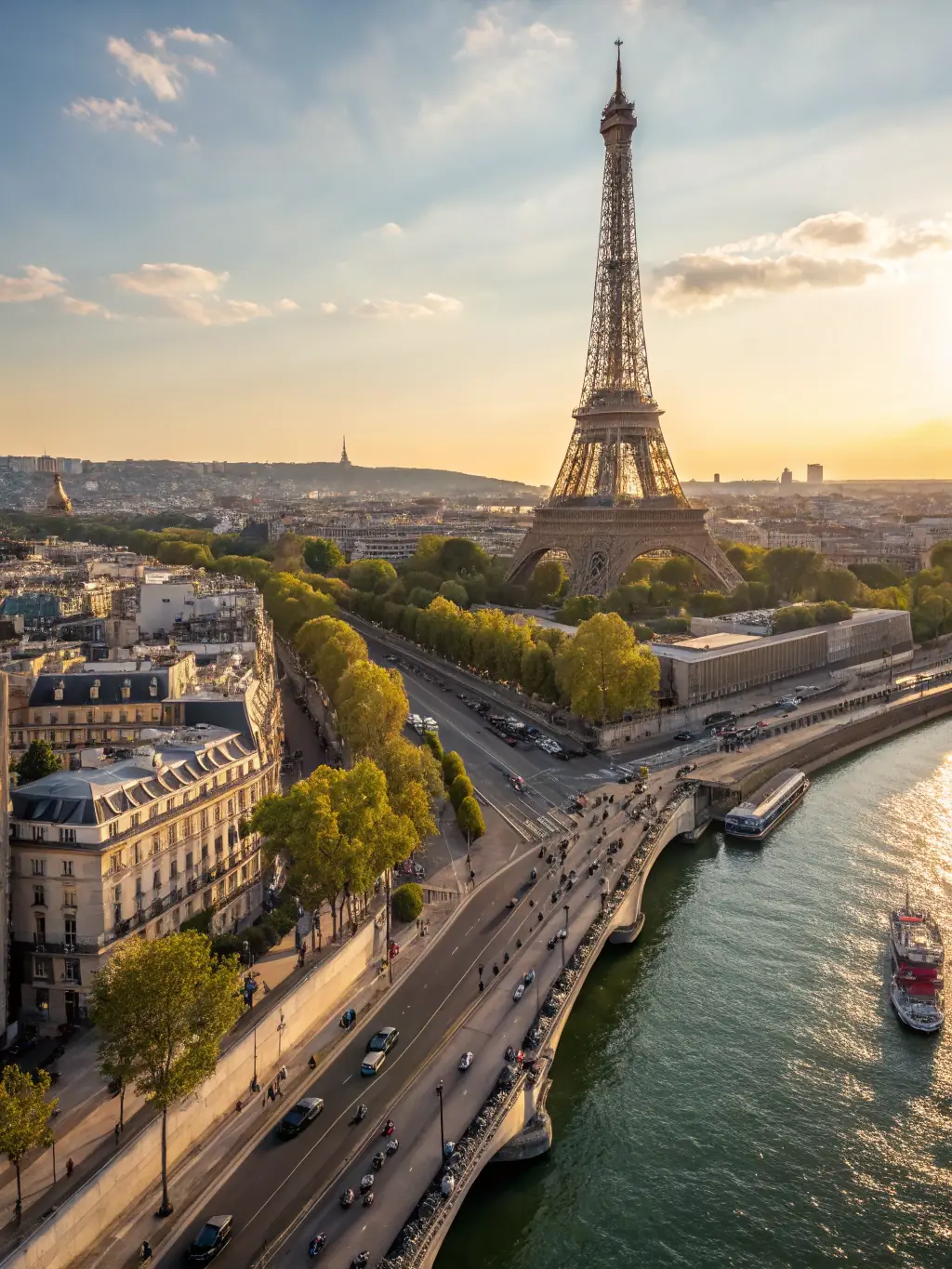 A high-quality photograph of the Eiffel Tower in Paris, France, with a clear blue sky in the background, representing world-famous landmarks.
