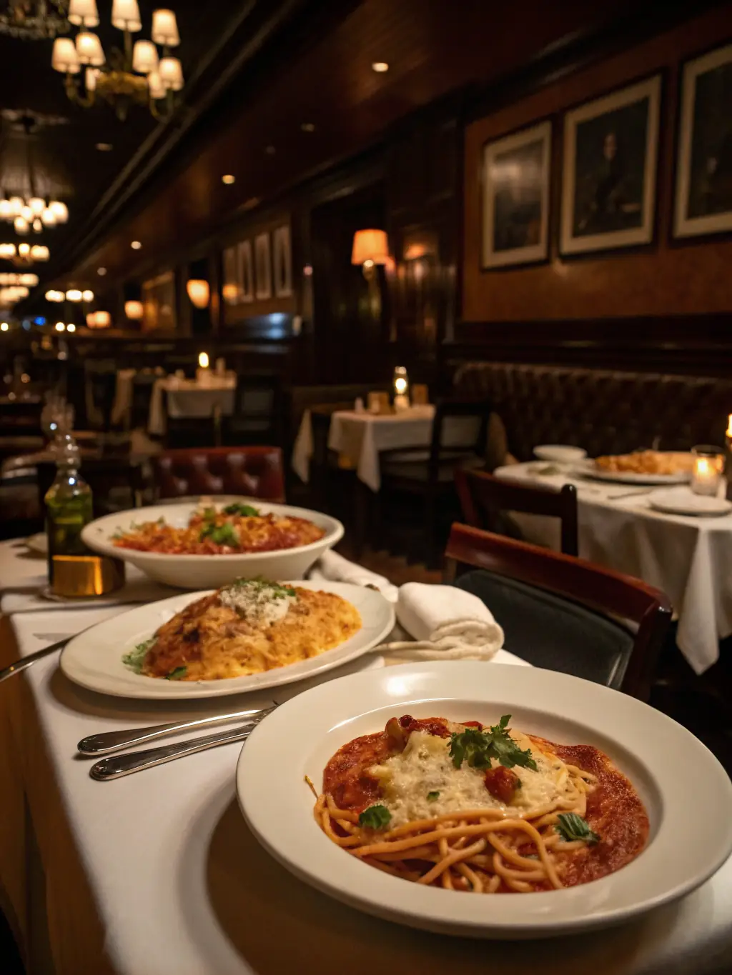 A vibrant image of a bustling Italian restaurant in Rome, Italy, showcasing delicious pasta dishes and happy diners, representing world-famous eateries.