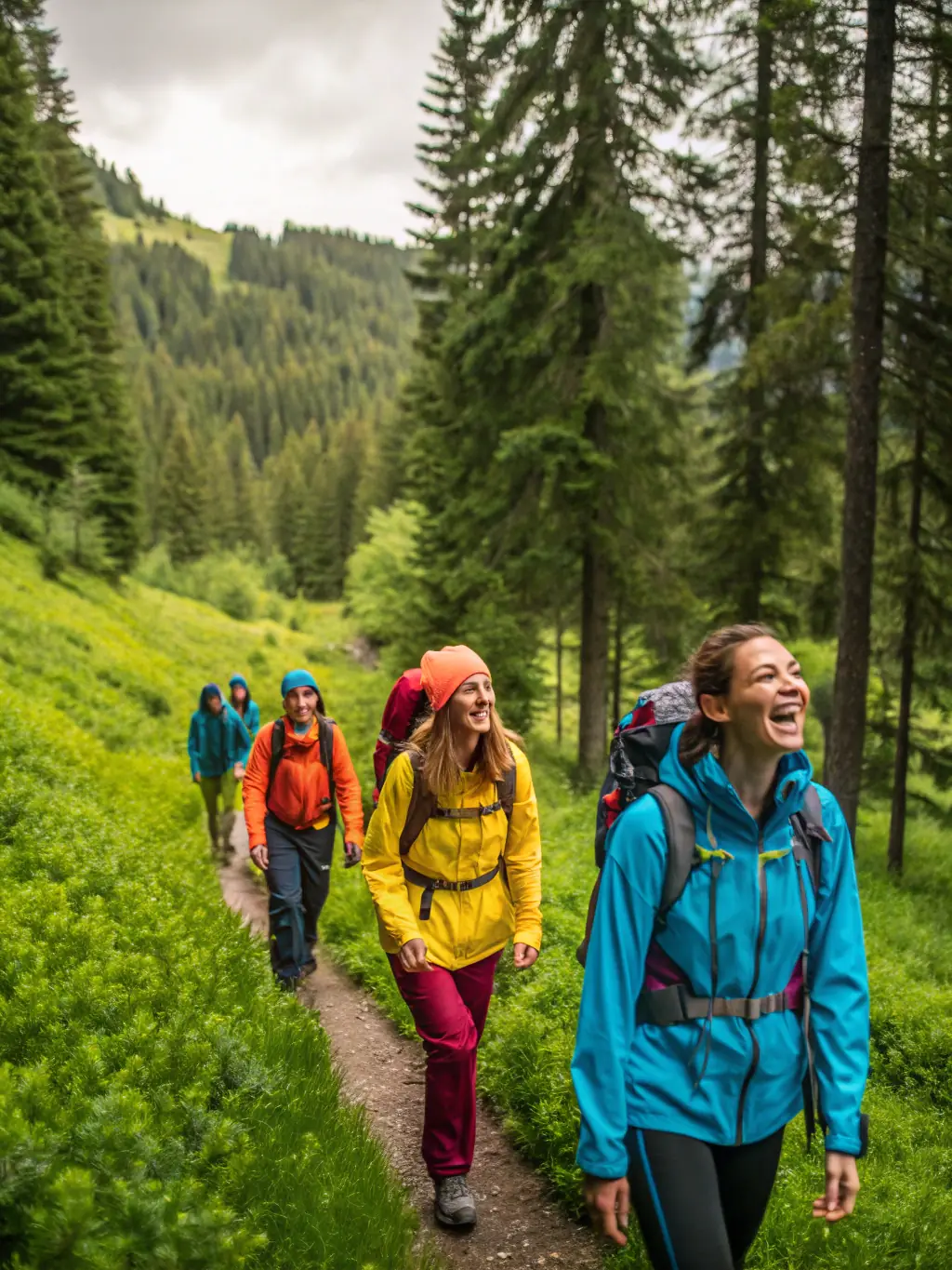 An adventurous image of people hiking through the lush rainforests of Costa Rica, with vibrant greenery and exotic wildlife visible.
